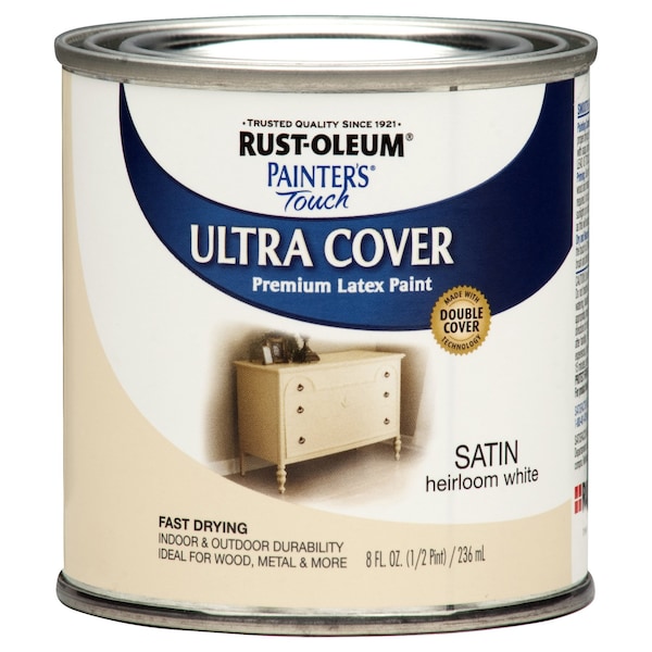 Rust-Oleum Interior/Exterior Paint, Satin, Heirloom White, 1/2 Pint 267313 - main